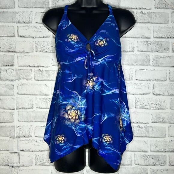 Mycoco Women's Front Tie Swim Top Cross Back Tankini Flowy Swimsuit XL 12 - Picture 1 of 6